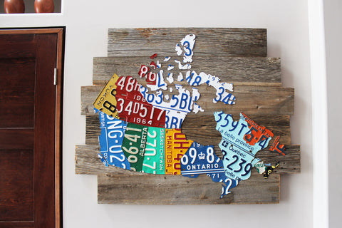 Barnboard license plate map of Canada