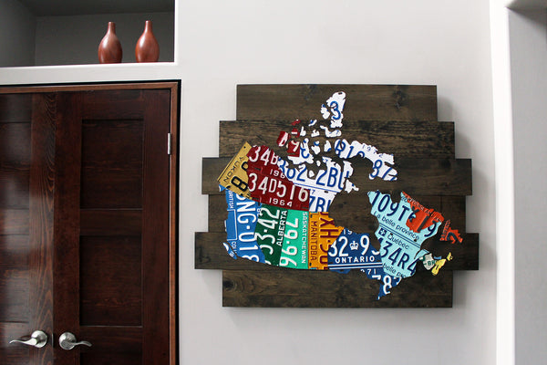 Pine License Plate Map of Canada