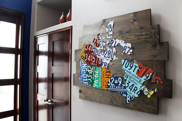 Pine License Plate Map of Canada