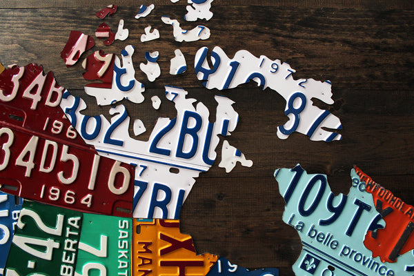 Pine License Plate Map of Canada